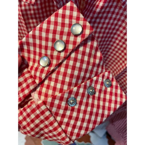 Vintage Shirley of Atlanta Red Plaid Button Down Pearl Button Top SZ Small - Picture 7 of 8